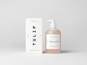 Simple & refined white box with statement text for luxury organic hand soap with natural Tulip perfume from Tangent GC