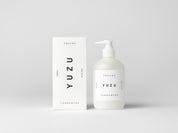 Simple & refined white box with statement text for luxury organic body lotion with natural Yuzu perfume from Tangent GC 