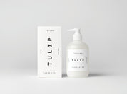 Simple & refined white box with statement text for luxury organic body lotion with natural Tulip perfume from Tangent GC