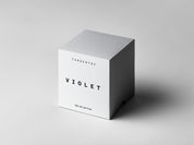 Simple & refined white box with statement text for a clean fragrance with natural scent , Violet is a powdery floral eau de parfum from Tangent GC