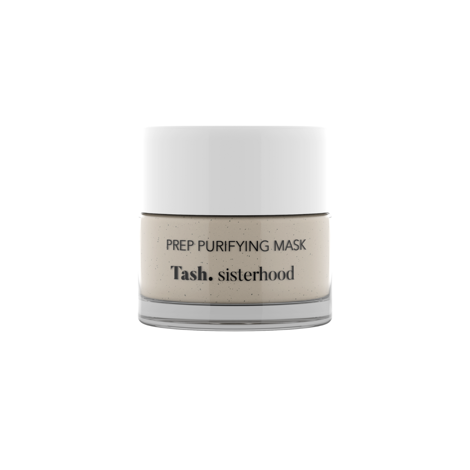 Glass jar of Prep Purifying Mask for mild exfoliating effect on the face from natural olive leaves from raw plant skincare brand Tash sisterhood.