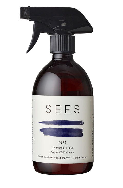 Refresh and neutralise odours of items that you cannot wash with all natural Textile Spray in easy & recyclable  brown plastic bottle from SEES Company, Finland