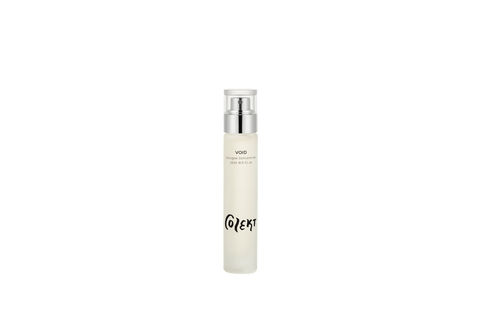 VOID, a high concentration natural & vegan cologne in narrow frosted glass bottle with bold black graphic from Colekt Stockholm