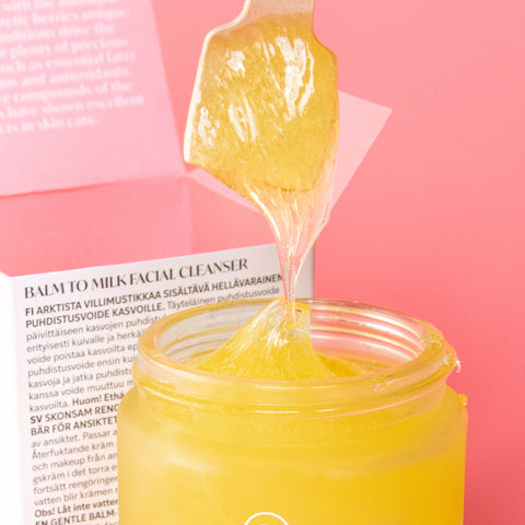 yellow Balm to Milk cleanser from Flow Cosmetics is a best selling organic home treatment to cleanse the skin