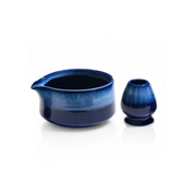 Blue Glaze Matcha Bowl & Whisk Holder Set