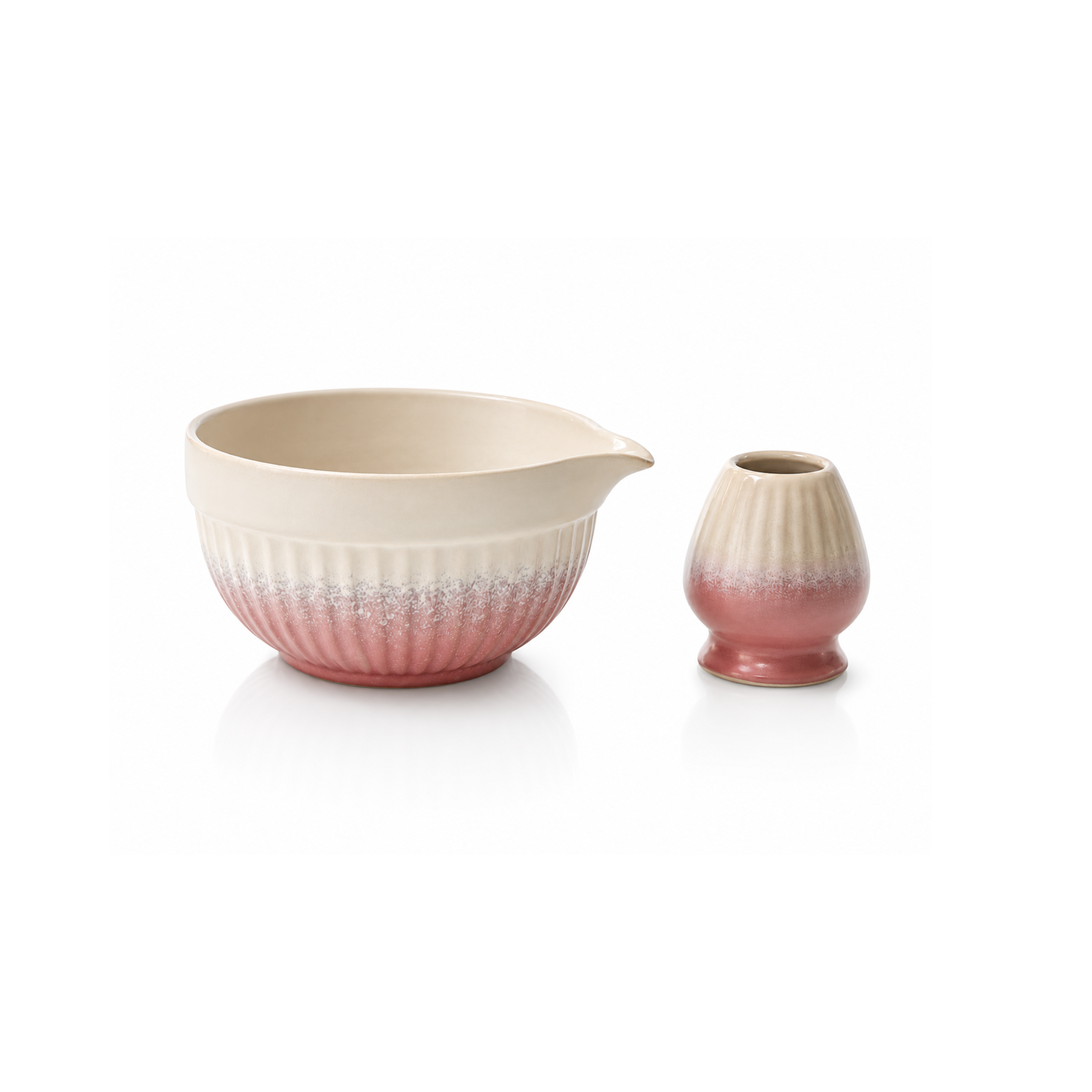 Pink Ombré Ceramic Matcha Bowl and Whisk Holder Set