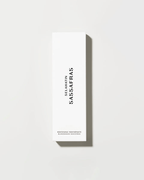 Sassafas from Selahatin, vegan, natural luxury toothpaste in stylish white packaging . Gift giving for someone who has everything