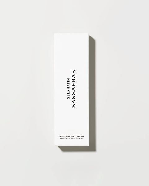 Luxury whitening toothpaste from Selahatin, vegan, natural in stylish white packaging . Gift giving for someone who has everything