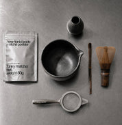 Complete Dark Grey Stoneware Matcha Gift Set with Ceremonial Matcha