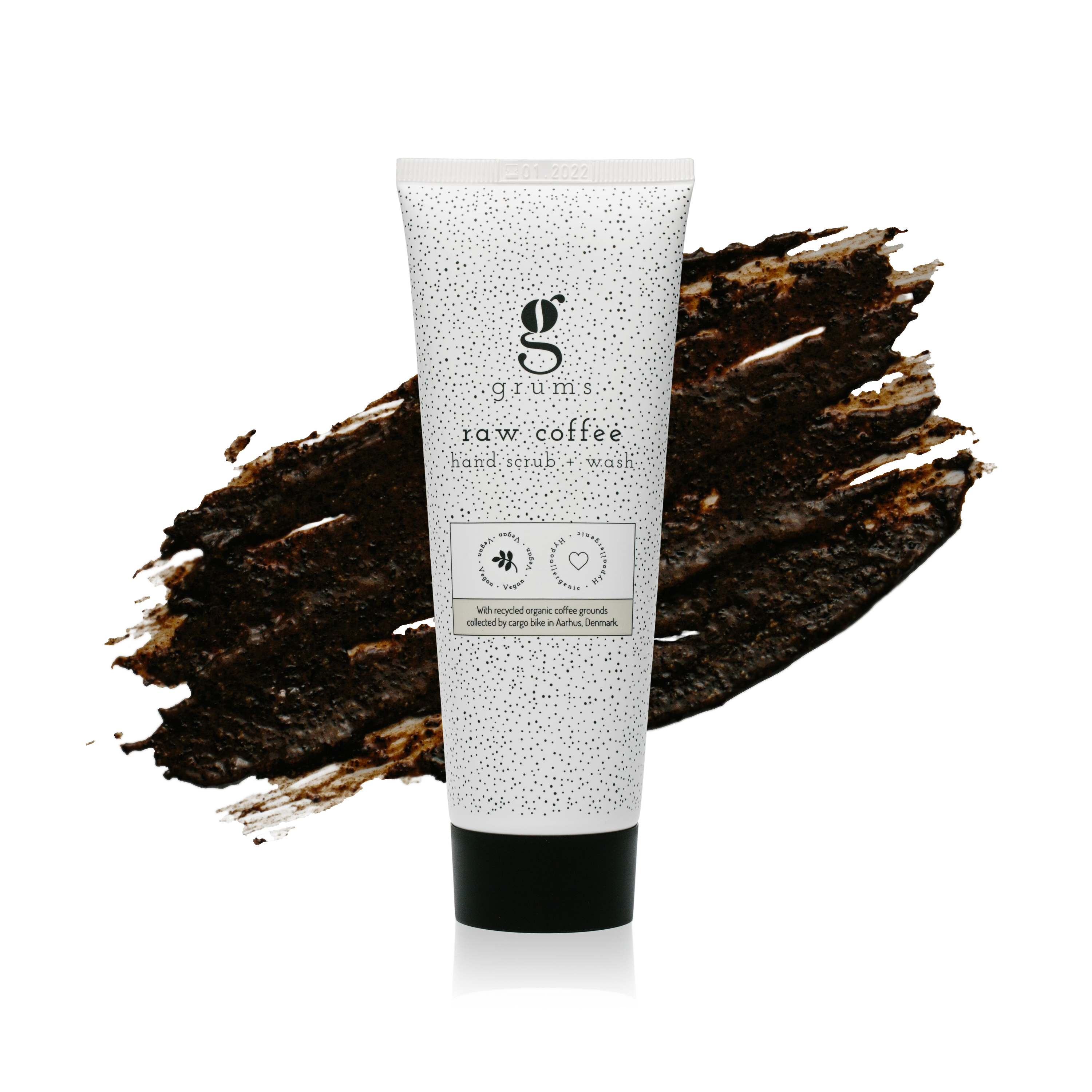 Grums raw coffee hand scrub & wash to improve skin tone, texture and circulation with a deep cleaning & anti odour effect