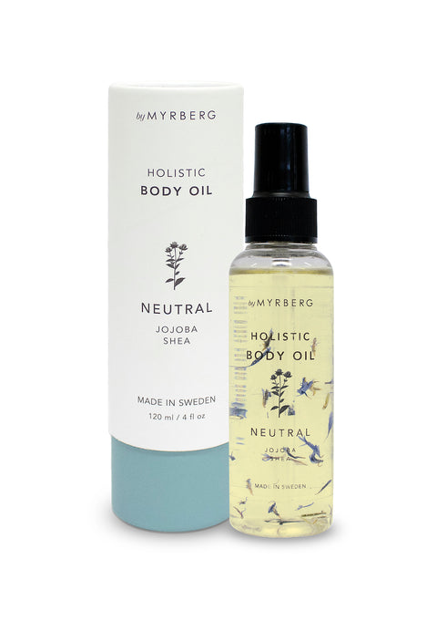 Luxury, natural body oil for massage, cupping or to nourish the skin with mild oils of jojoba & shea ols to bring calming effects into your own home spa. By Myrberg