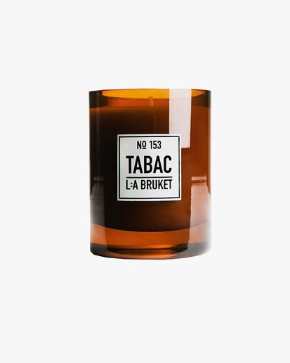 All natural, organic and vegan candle in amber glass with the green woody scent Tabac, from the best of Sweden's coastal home fragrance brand, L:A Bruket