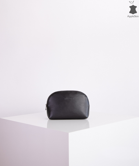 Small size black vegan leather luxury make up bag for ethical and sustainable solutions with style, made in EU by Nuuwai.